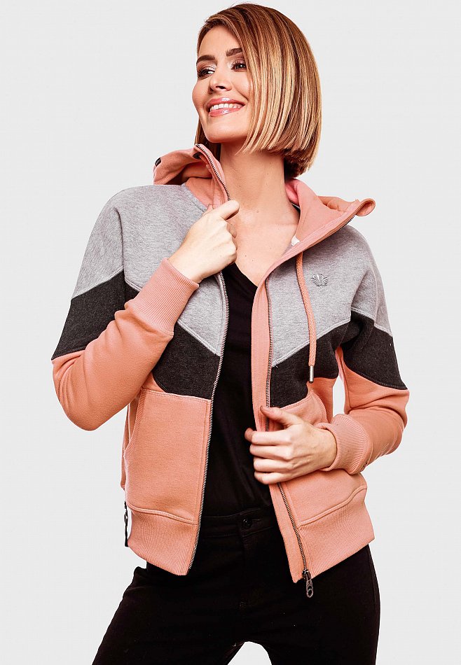 Navahoo Honigperle Blocking Color Sweatjacke Hoodie Apricot Gr. 38 - M