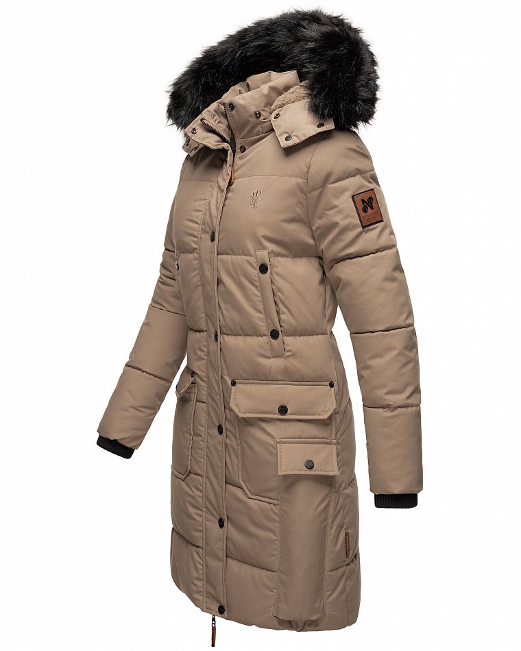 Navahoo Cosimaa Damen Wintermantel mit Teddyfell Gefüttert inkl. Regenschirm Taupe Gr. 36 - S