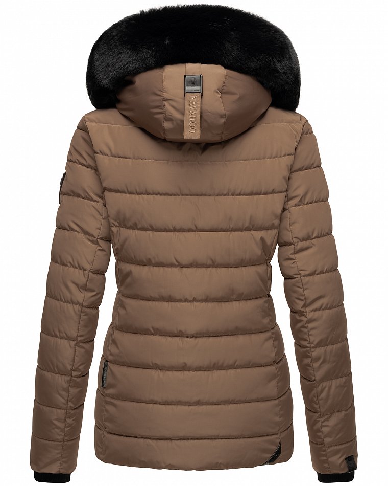 Navahoo Milianaa Damen Winter Steppjacke gefüttert Kapuze mit Kunstfell Taupe Gr. 38 - M
