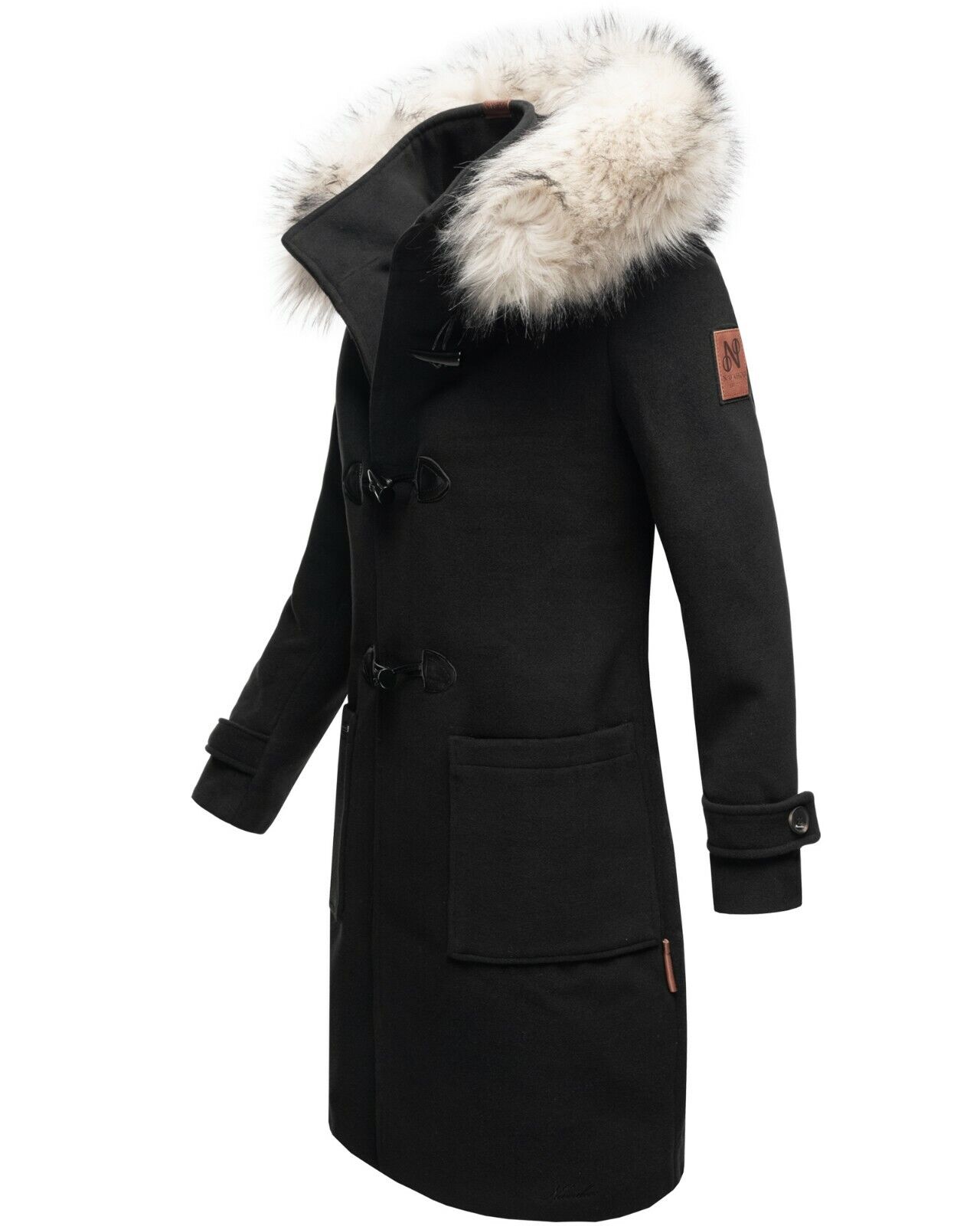 Navahoo Oksana Damen Winter Trenchcoat mit Kunstfell Schwarz Gr. 36 - S