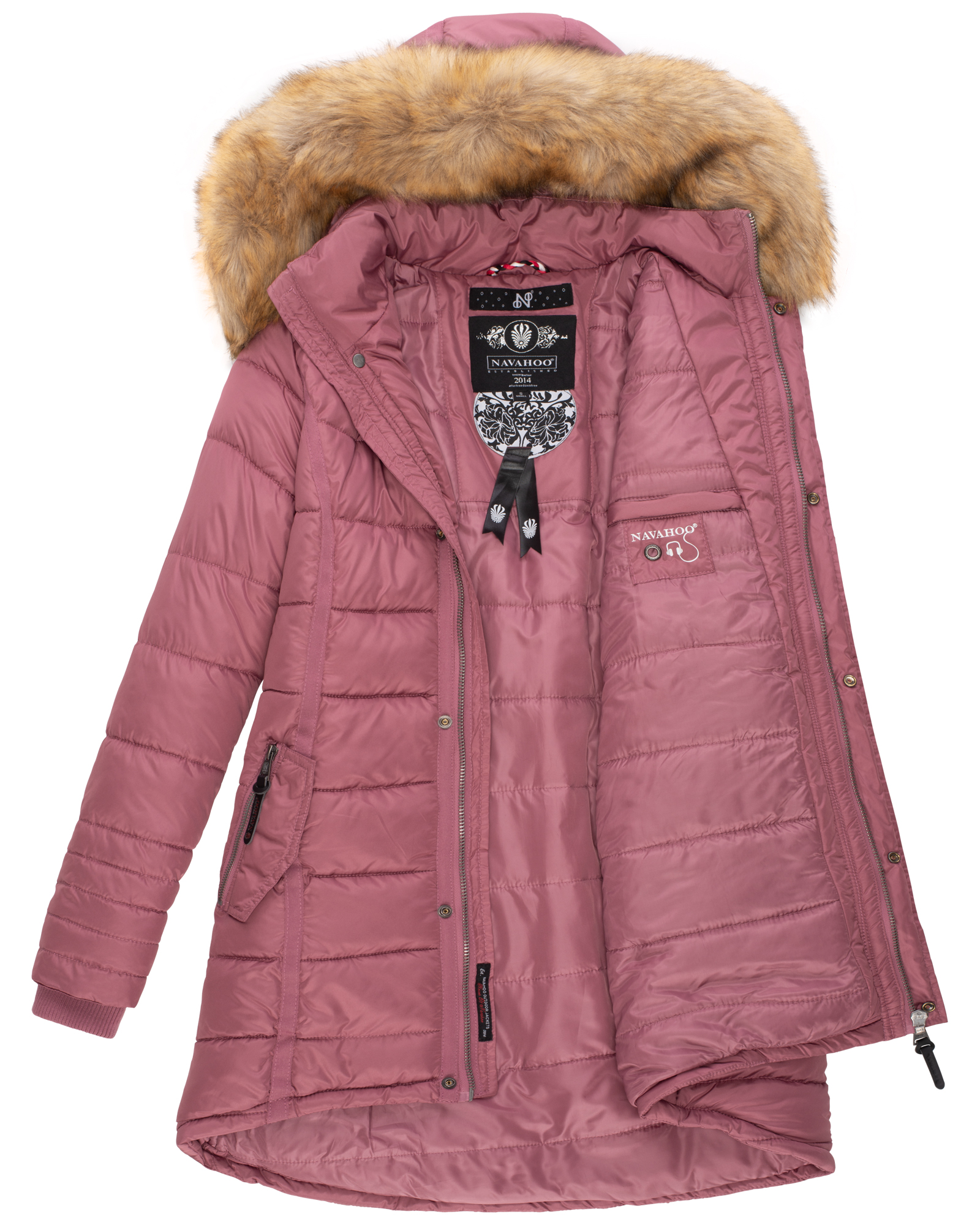 Navahoo Papaya Winter Mantel Steppjacke Gefüttert Mit Kapuze Dunkel Rosa Gr. 42 - XL