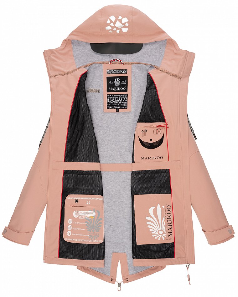 Marikoo Wasserfeste Damen Softshell Übergangsjacke mit Kapuze und Reflektoren Ulissaa Rosa Gr. 44 - XXL