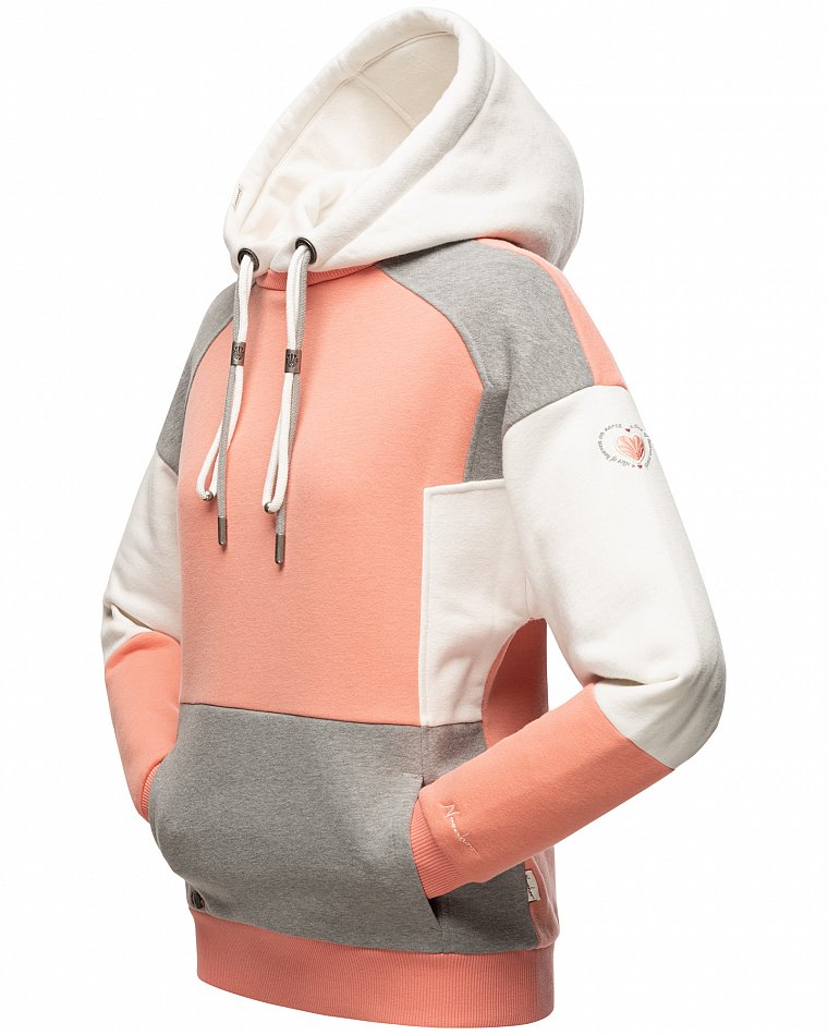 Navahoo Babykätzchen Damen Colorblock Kapuzenpullover Hoodie Apricot Gr. 40 - L