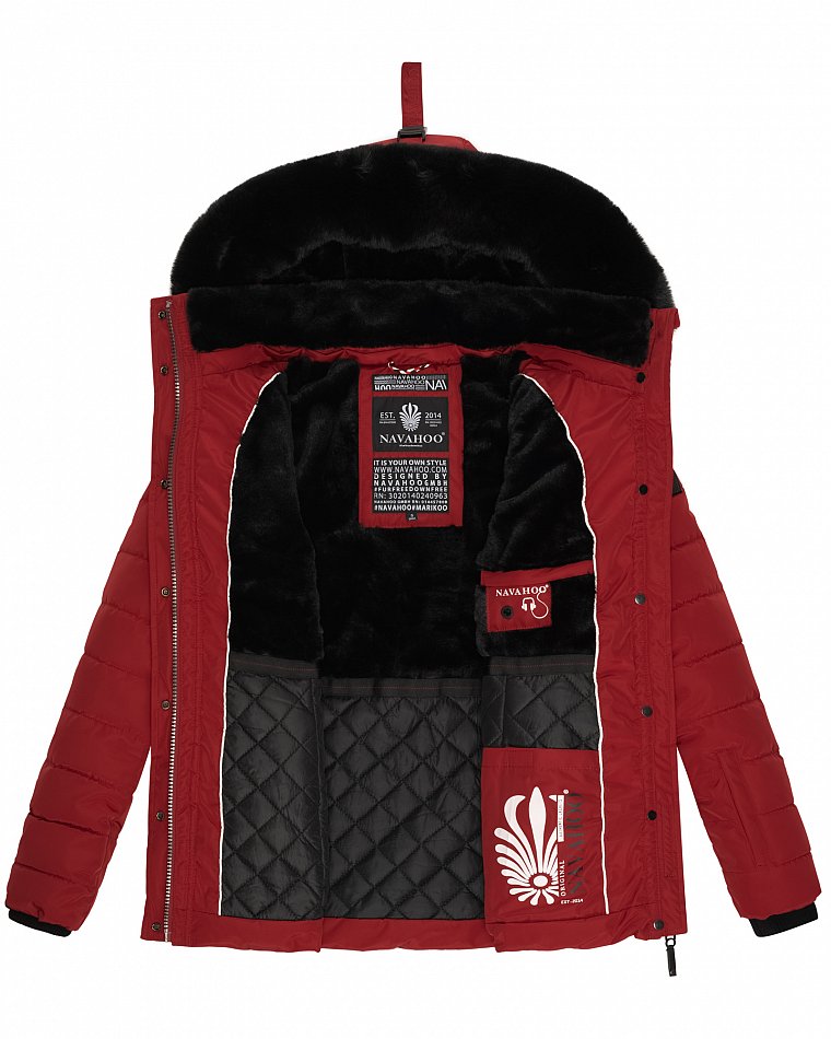 Navahoo Milianaa Damen Winter Steppjacke gefüttert Kapuze mit Kunstfell Rot Gr. 38 - M