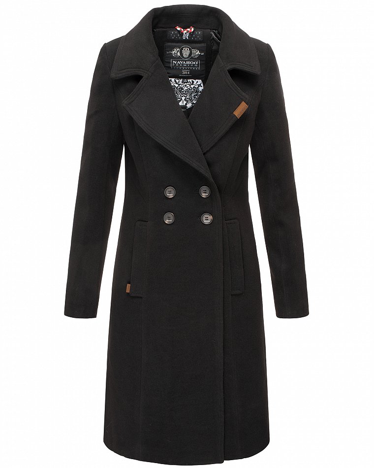 Navahoo Wooly Eleganter Damen Wintermantel Business Trenchcoat mit Reverskragen Schwarz Gr. 38 - M