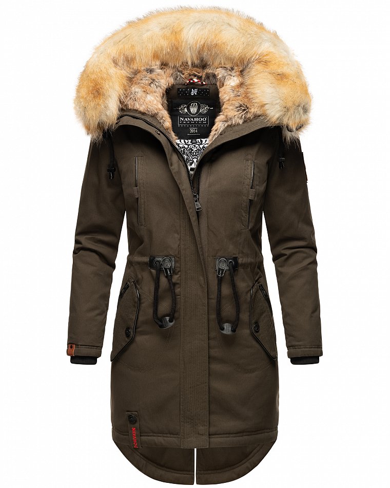 Navahoo Bombii Damen Wintermantel Parka mit Kunstfell & Kapuze Anthrazit Gr. 38- M