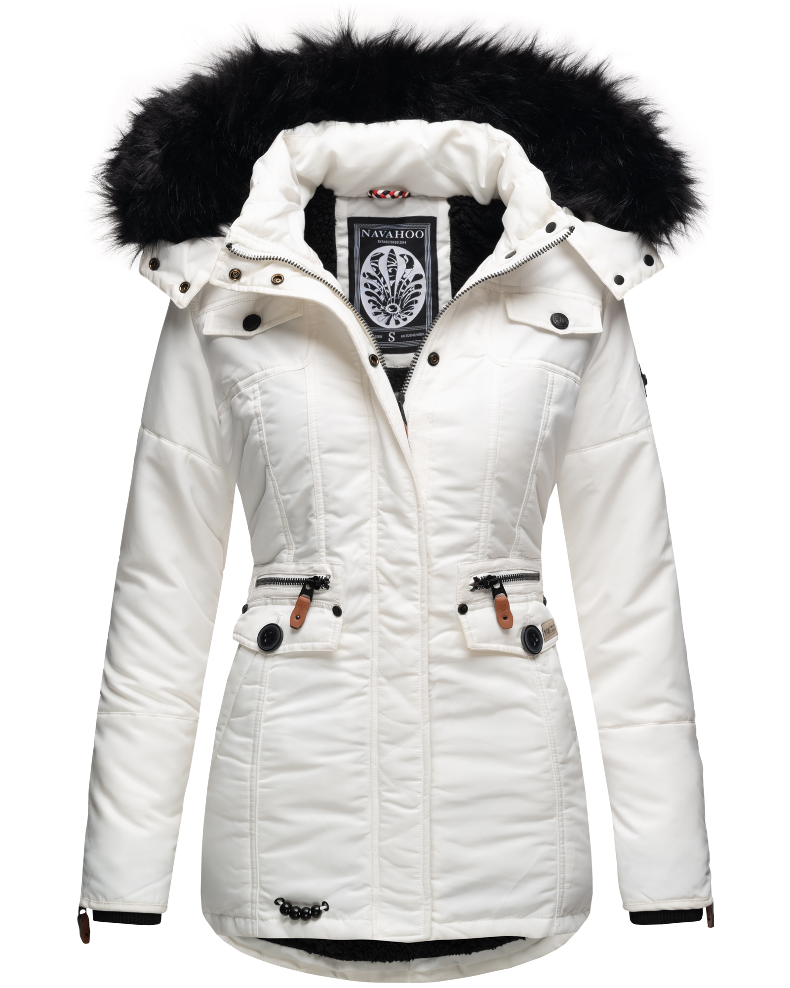 Navahoo Schätzchen Damen Winter Jacke Steppmantel mit Teddyfell Weiß Gr. 34 - XS