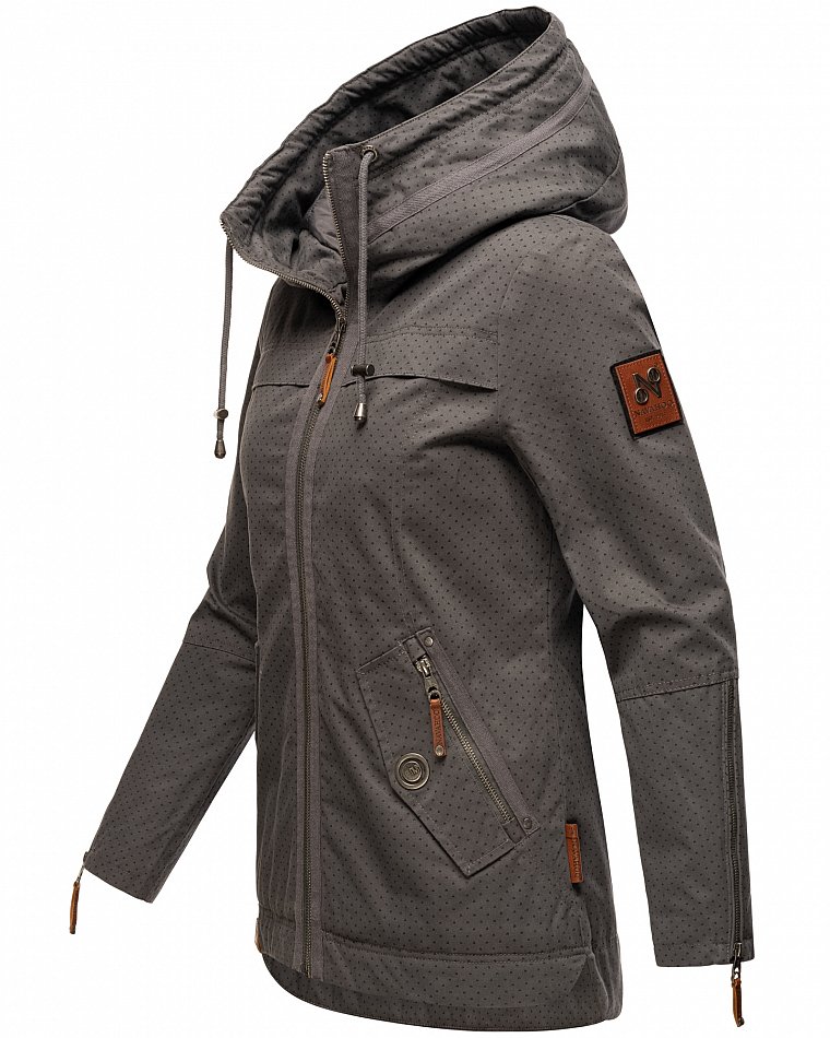 Navahoo Wekoo Damen Übergangsjacke mit Kapuze Anthrazit mit Print Gr. 34 - XS