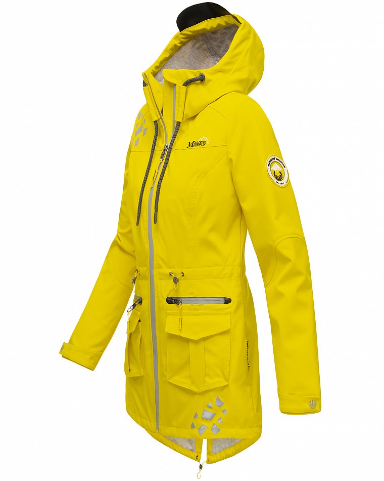 Marikoo Wasserfeste Damen Softshell Übergangsjacke mit Kapuze und Reflektoren Ulissaa Gelb Gr. 46 - XXXL