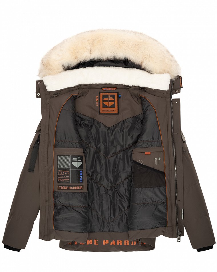 Stone Harbour Halvaar Herren Winterjacke gesteppt Anthrazit mit Weißem Kunstfell Gr. 48 - M