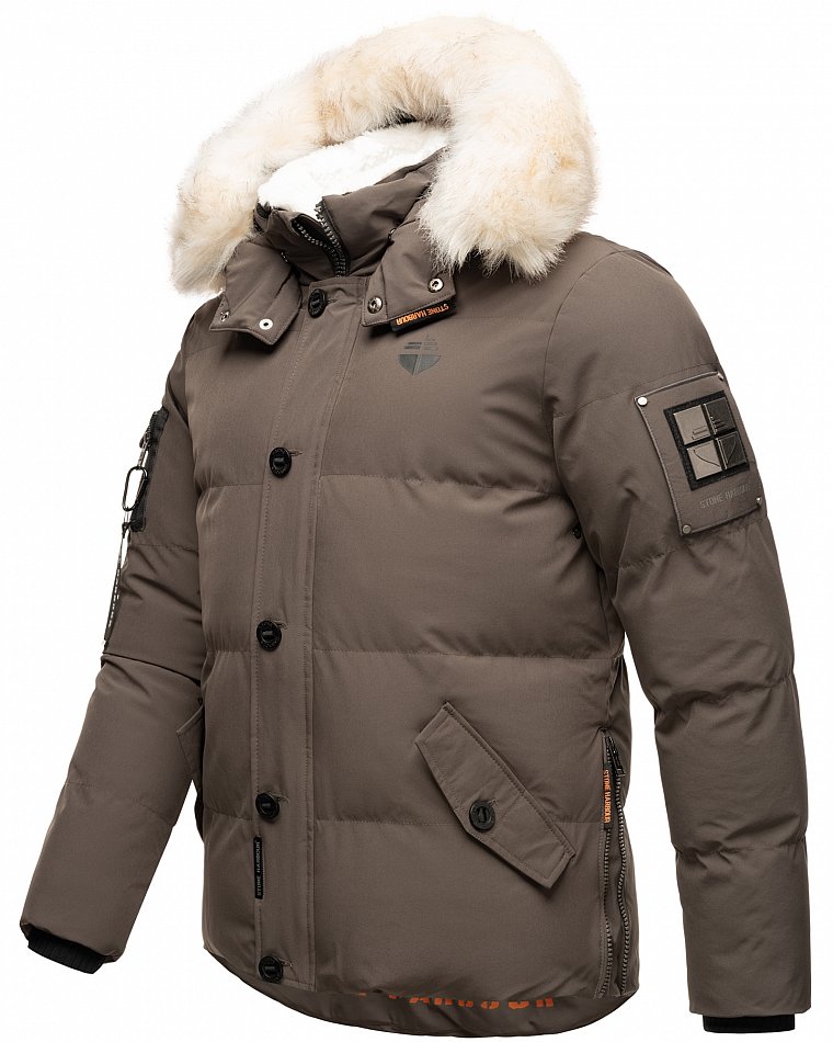 Stone Harbour Halvaar Herren Winterjacke gesteppt Anthrazit mit Weißem Kunstfell Gr. 48 - M