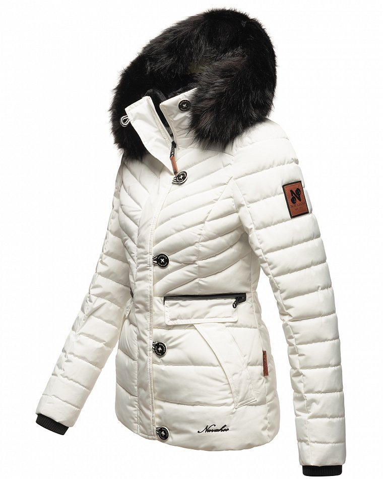 Navahoo Wisteriaa Damen Winter Steppjacke mit Kunstfell Weiß Gr. 44 - XXL
