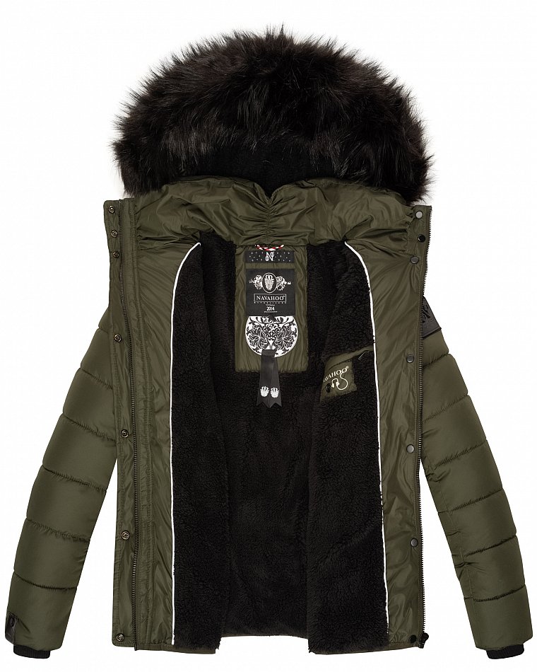 Navahoo Zuckerbiene Damen gefütterte Winter Steppjacke mit Kapuze Olive Gr. 36 - S