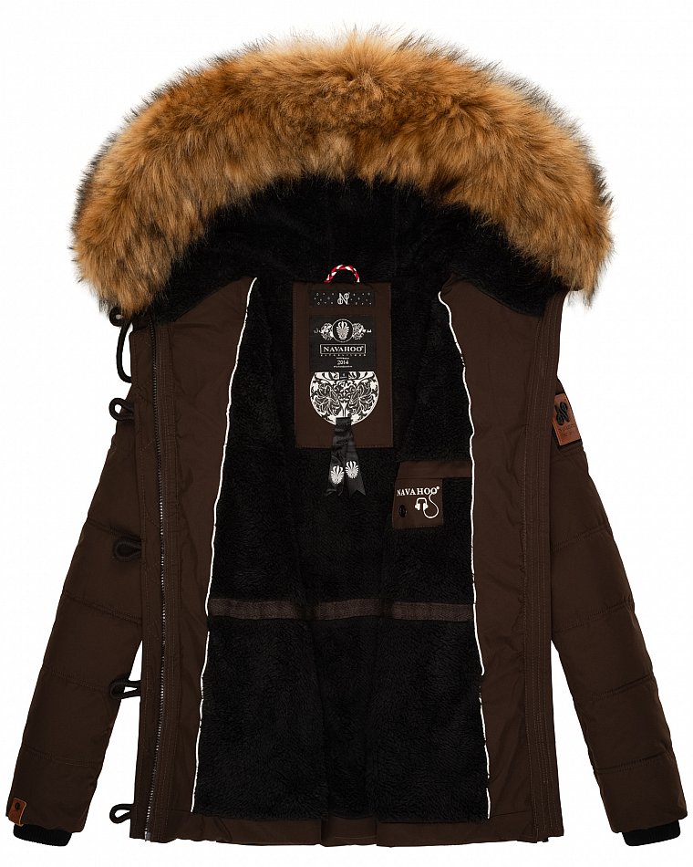 Navahoo Zoja Damen Winterjacke Steppjacke mit abnehmbarem Kunstfell Schoko 36 - S