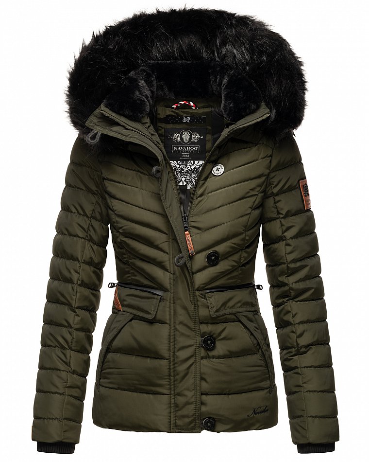 Navahoo Wisteriaa Damen Winter Steppjacke mit Kunstfell Olive Gr. 38 - M