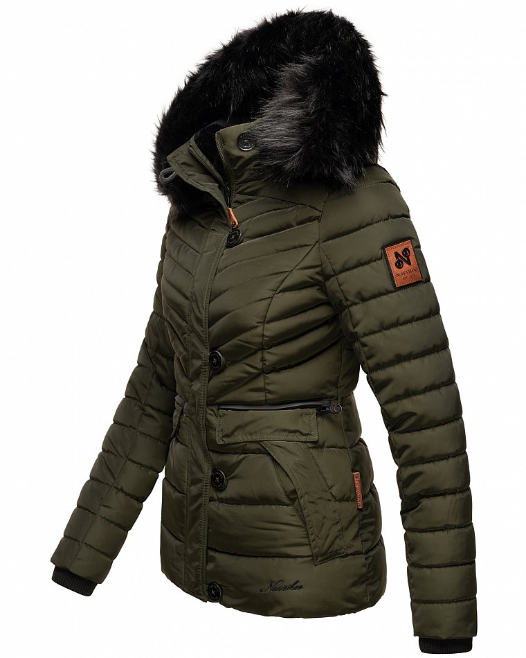 Navahoo Wisteriaa Damen Winter Steppjacke mit Kunstfell Olive Gr. 38 - M