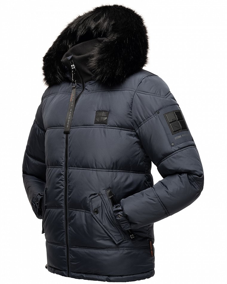 Stone Harbour Zarlaan Herren Parka Winterjacke mit Kapuze & Kunstfell Navy Gr. 50 - L