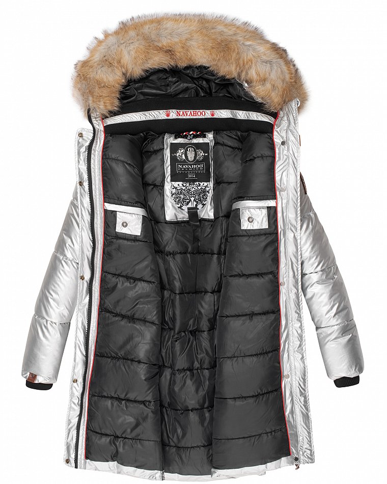 Navahoo Halina Damen Winter Steppmantel Parka mit Kunstfell Silber Gr. 36 - S