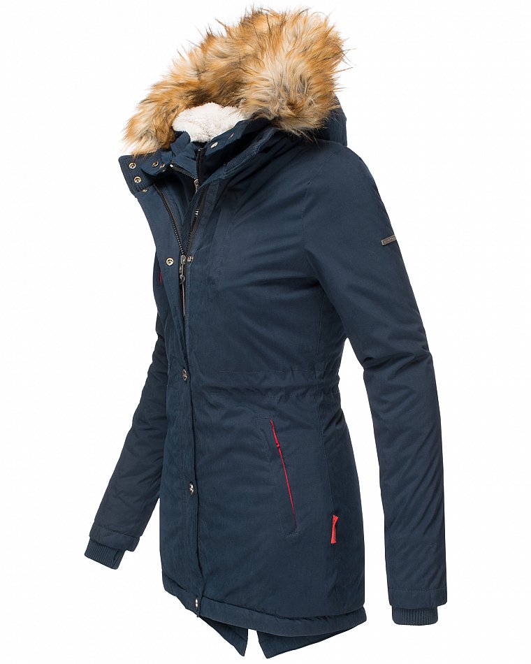 Marikoo Akira Damen Winter Jacke Parka Gefüttert mit Kapuze Blau Gr. 34 - XS