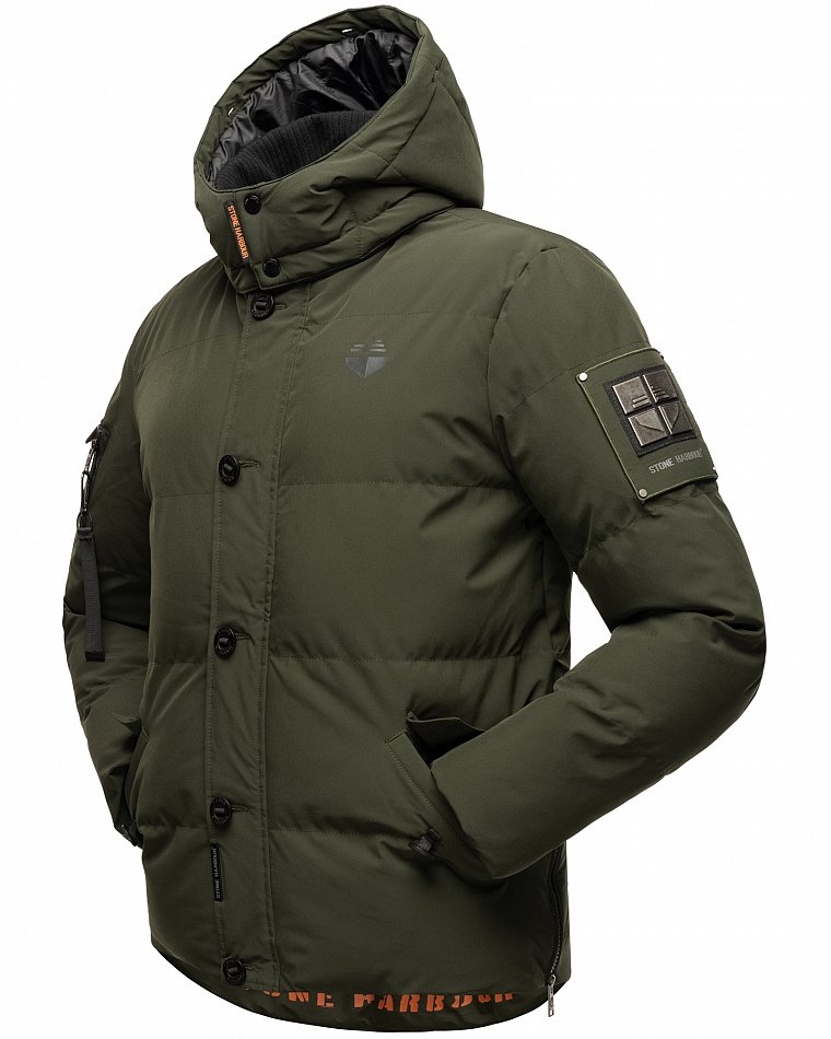 Stone Harbour Halvaar Herren Winterjacke gesteppt Olive mit Schwarzem Kunstfell Gr. 54 - XXL