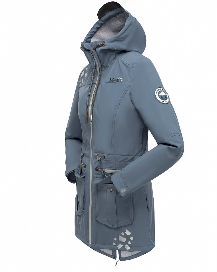 Marikoo Wasserfeste Damen Softshell Übergangsjacke mit Kapuze und Reflektoren Ulissaa Dusty Blue Gr. 40 - L