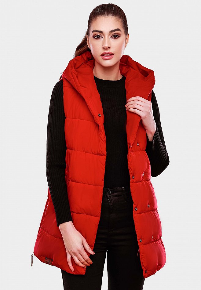 Navahoo Madilynaa Damen Winter Steppweste mit Kapuze Rot Gr. 38 - M Navahoo Madilynaa Damen Winter Steppweste mit Kapuze Rot Gr. 38 - M