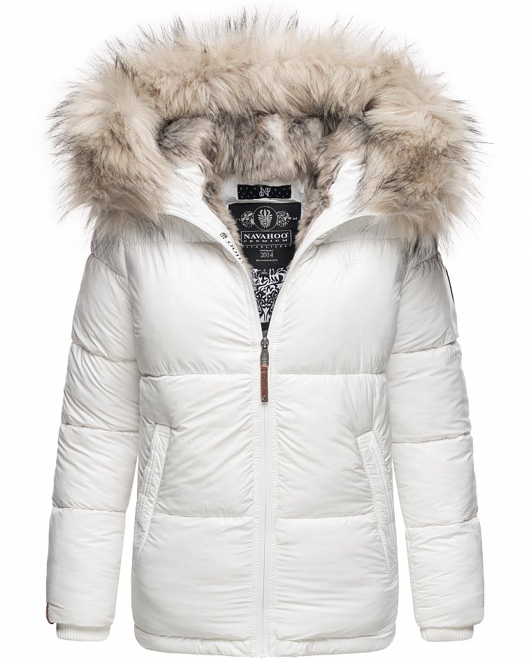 Navahoo Damen Winter Jacke Steppjacke mit Kunstpelz Tikunaa Weiß Gr. 36 - S