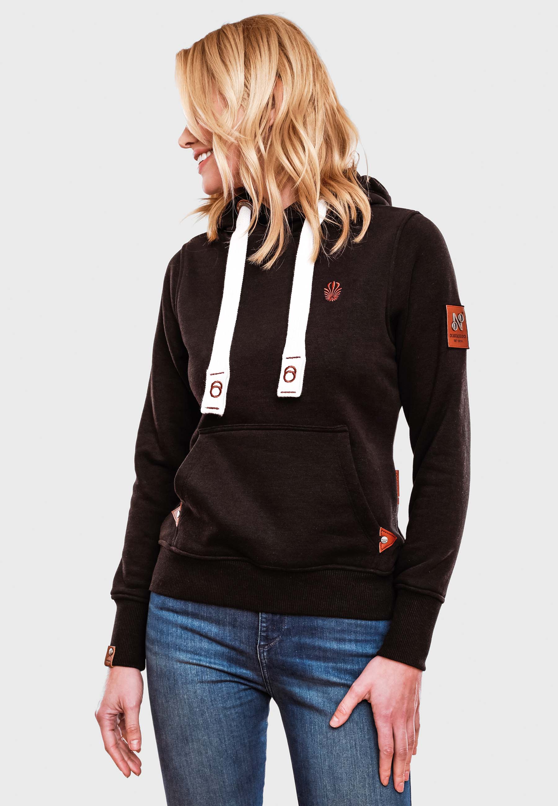 Navahoo Kapuzensweatshirt Hoodie mit Kapuze & breiten Tunnelzugkordeln Damlaa Schwarz Gr. 40 - L