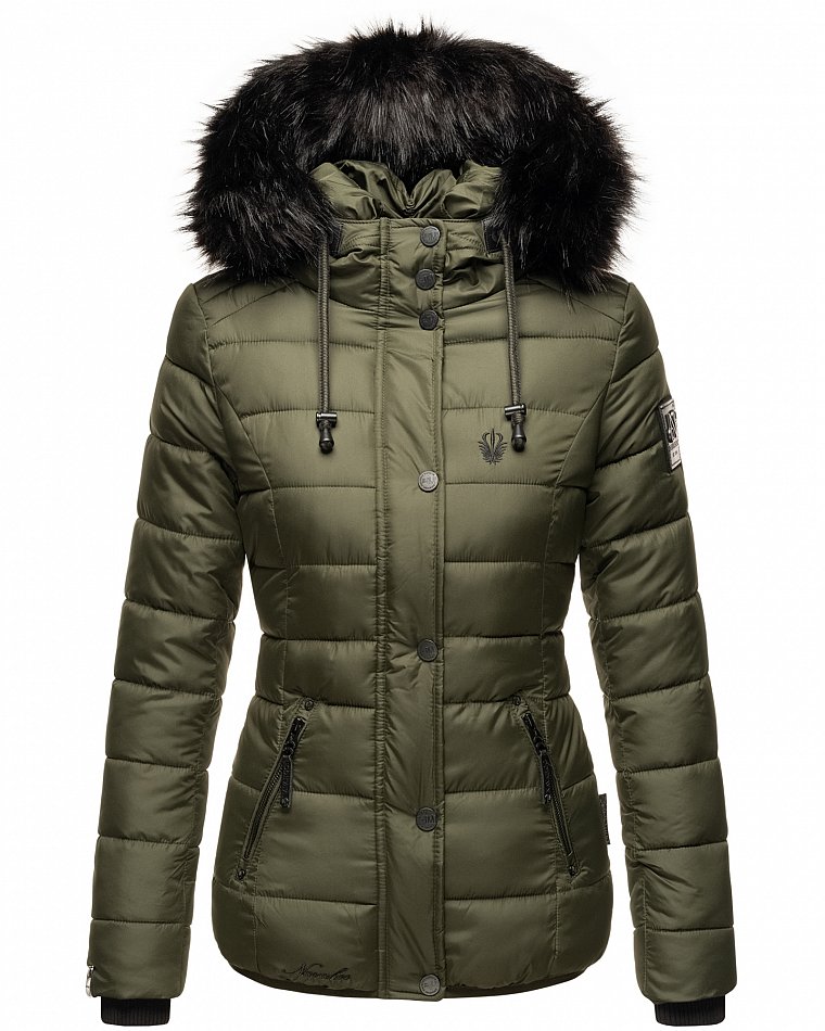 Navahoo Zuckerbiene Damen gefütterte Winter Steppjacke mit Kapuze Olive Gr. 36 - S