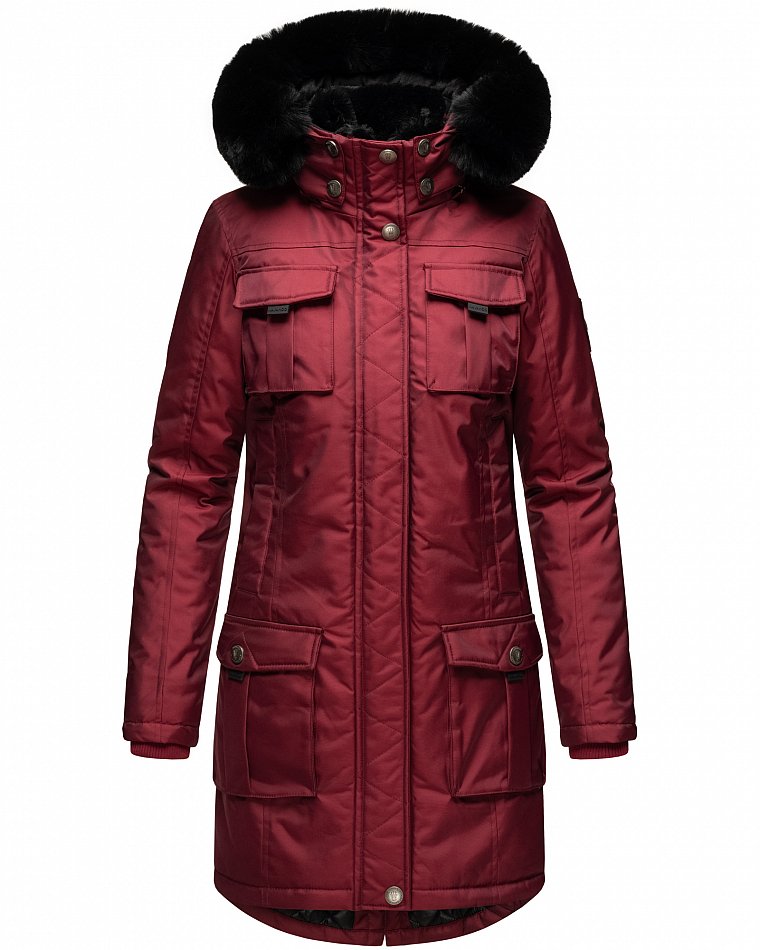 Navahoo Winterparka Wintermantel mit Kapuze & Kunstfell Tiniis Bordeaux Gr. 36 - S