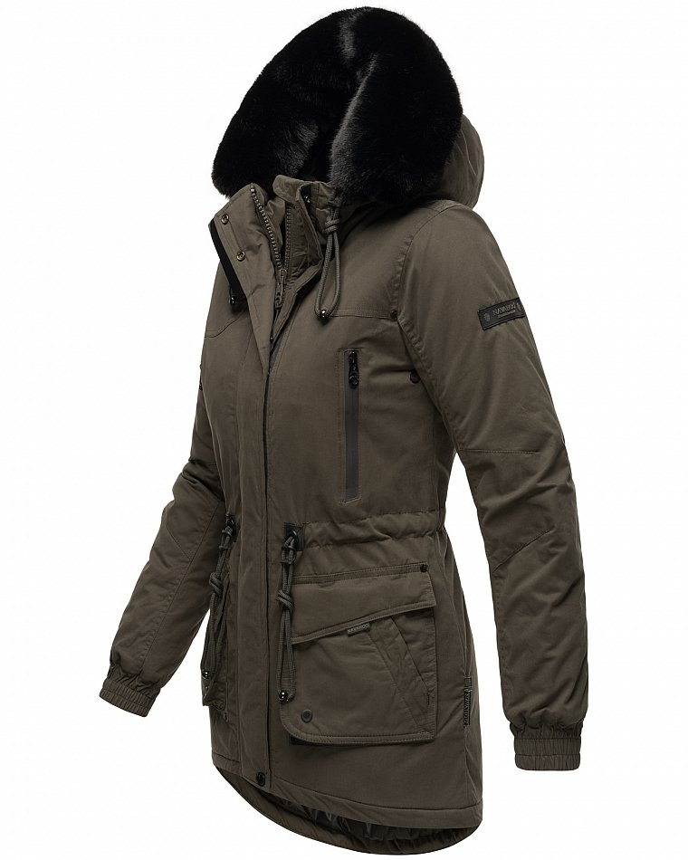 Navahoo Olessaa Damen halblange Winterjacke mit Kapuze Anthrazit Gr. 38 - M