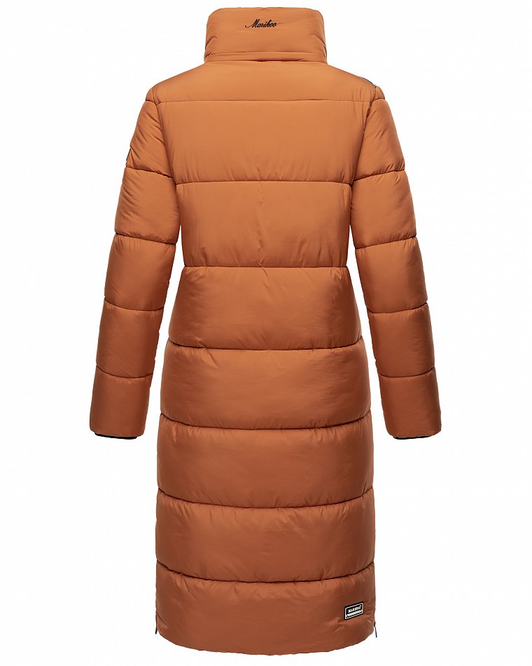 Marikoo langer Damen Winter Steppmantel mit Kapuze und Teddyfell Futter Reliziaa Rusty Cinnamon Gr. 34 - XS