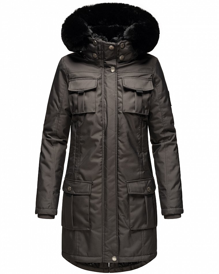 Navahoo Winterparka Wintermantel mit Kapuze & Kunstfell Tiniis Anthrazit Gr. 36 - S