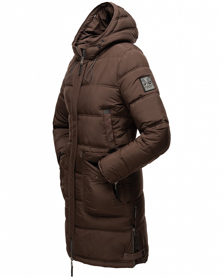 Marikoo Chaskaa Damen Winter Steppmantel Parka mit Kapuze & Kunstfell Schoko Gr. 40 - L