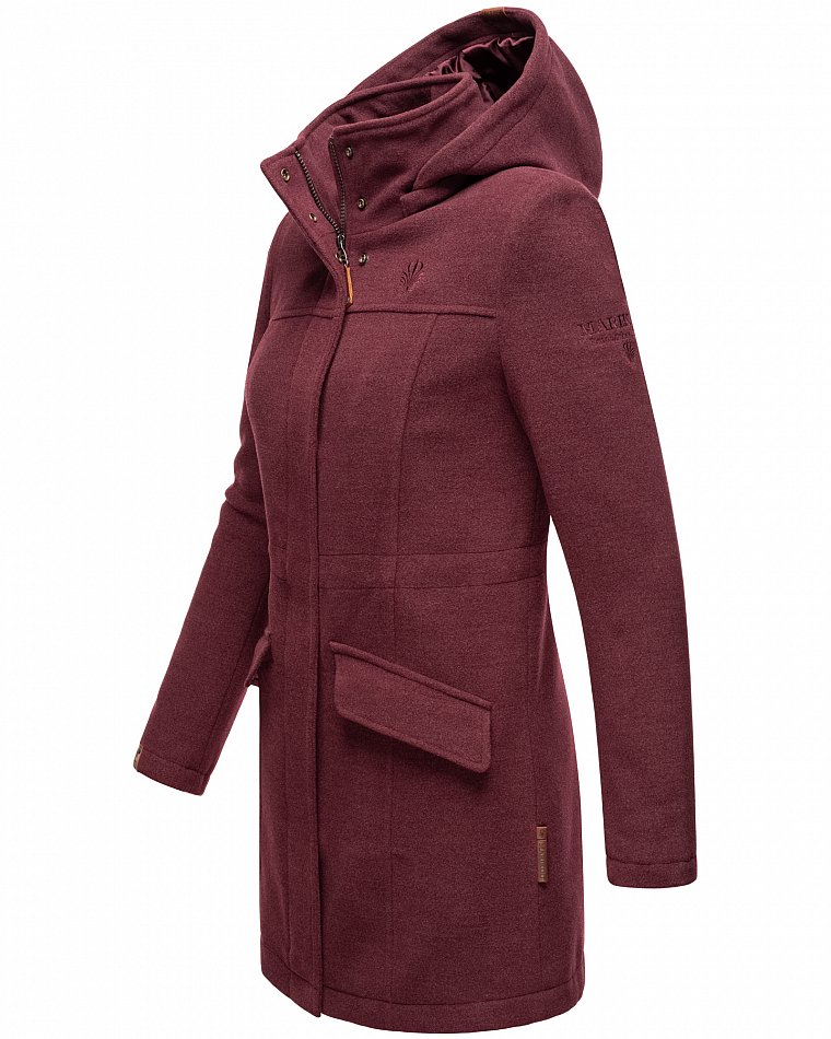 Marikoo Leilaniaa Damen Trenchcoat Winter Mantel mit Kapuze Bordeaux Melange Gr. 38 - M