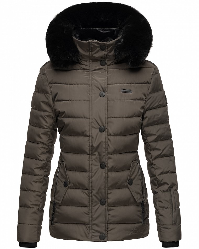 Navahoo Milianaa Damen Winter Steppjacke gefüttert Kapuze mit Kunstfell Anthrazit Gr. 36 - S