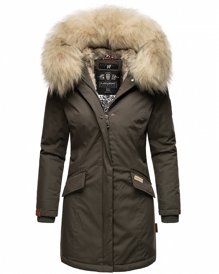 Navahoo Cristal Winterjacke Winterparka mit Kapuze & Kunstfell Anthrazit Gr. 34 - XS