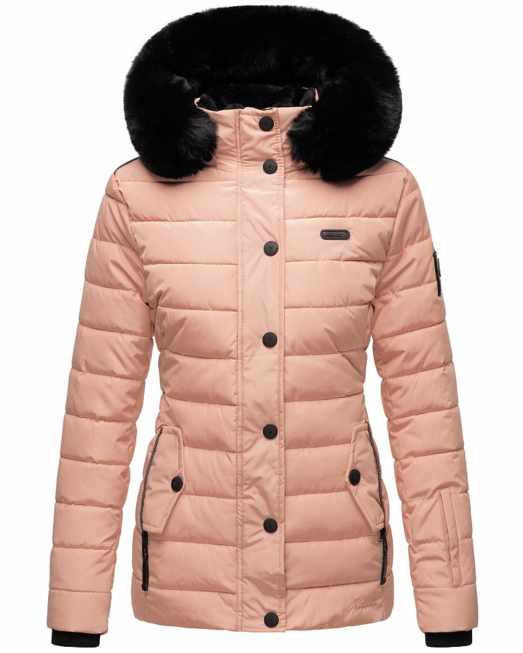 Navahoo Milianaa Damen Winter Steppjacke gefüttert Kapuze mit Kunstfell Rosa Gr. 38 - M