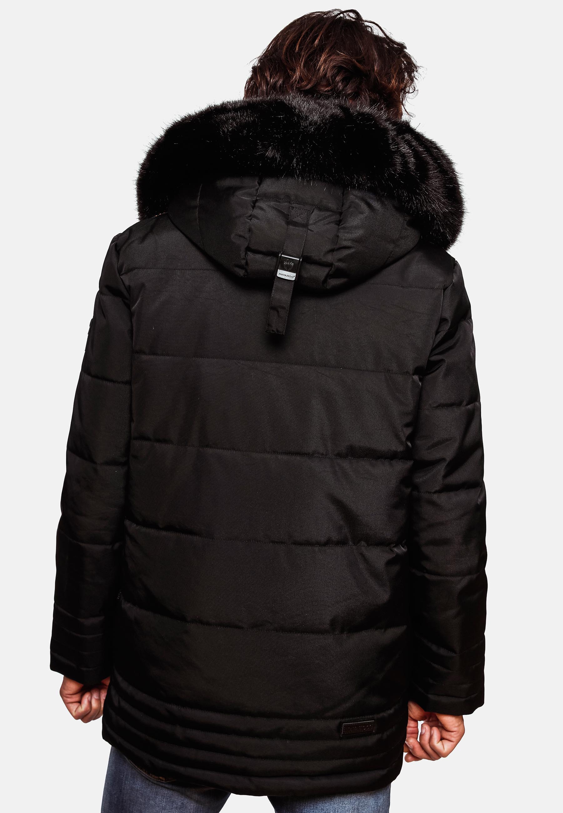 Navahoo Luaan Herren Wintermantel Parka mit Kunstfell & Kapuze Schwarz Gr. S