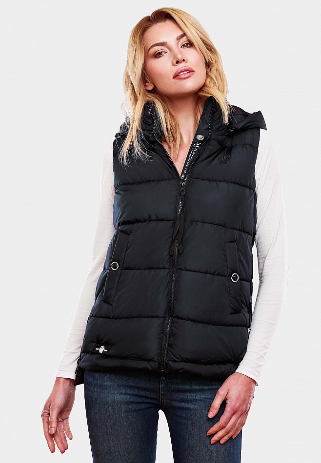Marikoo Zarinaa Damen Übergangsweste Steppweste mit Kapuze Navy Gr. 38 - M