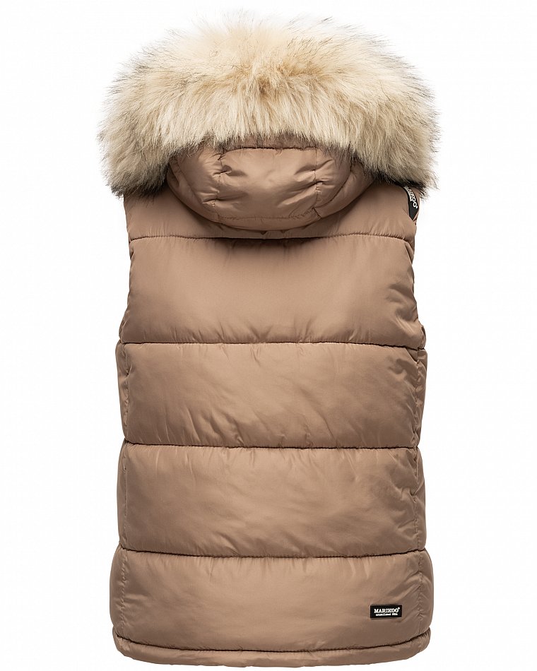Marikoo Eisflöckchen Damen Winter Steppweste mit Kunstfell Taupe Gr. 38 - M