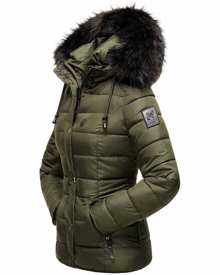 Navahoo Zuckerbiene Damen gefütterte Winter Steppjacke mit Kapuze Olive Gr. 36 - S