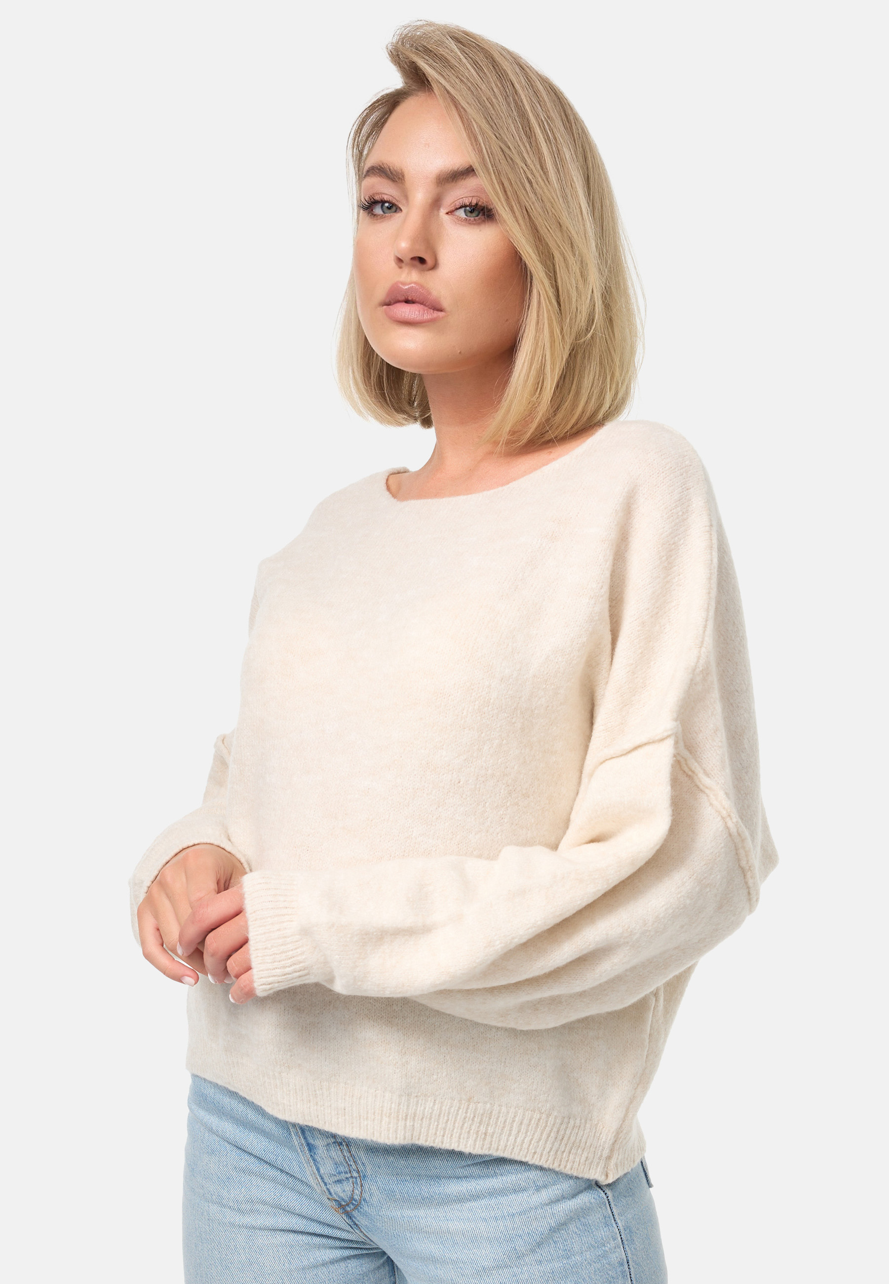 PM SELECTED Modischer Damen Pullover Einheitsgröße Gr. 34 - 38 Weiß PM04