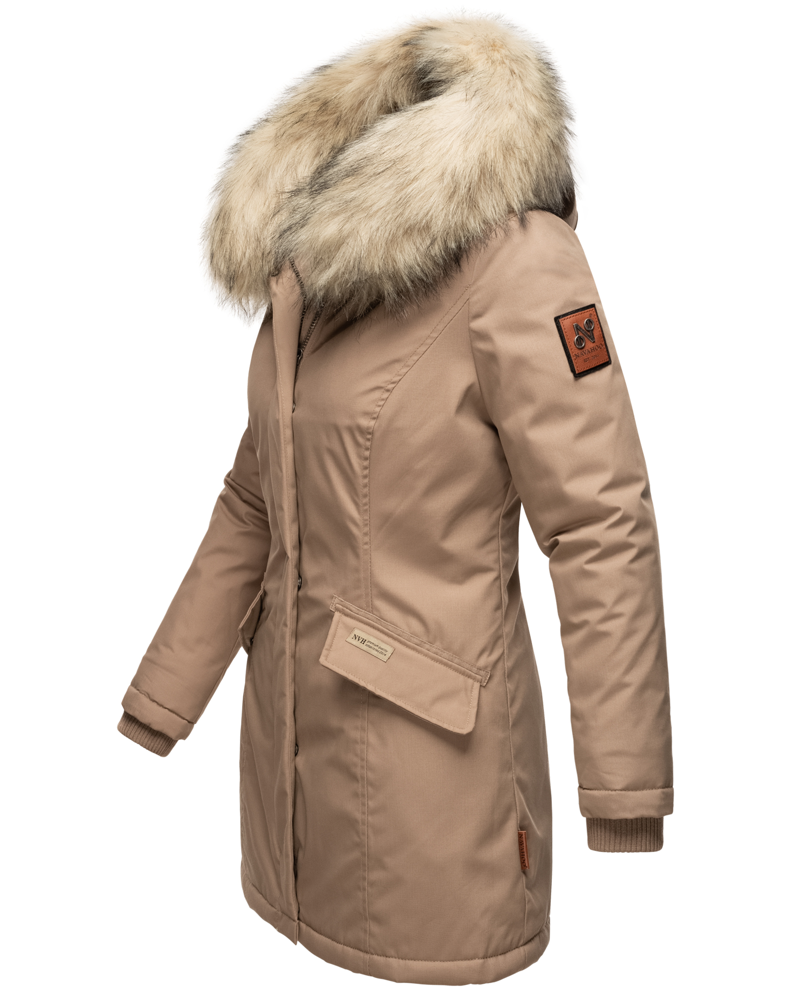 Navahoo Cristal Winterjacke Winterparka mit Kapuze & Kunstfell Taupe Gr. 38 - M