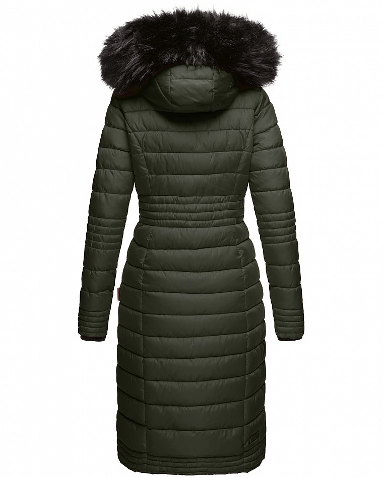 Navahoo Umay Damen Steppmantel Winterjacke mit Fellkragen Olive Gr. 40 - L