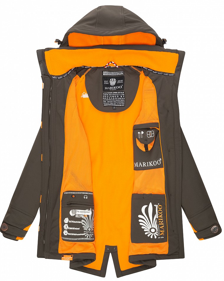 Marikoo Elegante Damen Übergangs Softshell Jacke mit Kapuze Soulinaa Amber Anthrazit Gr. 40 - L