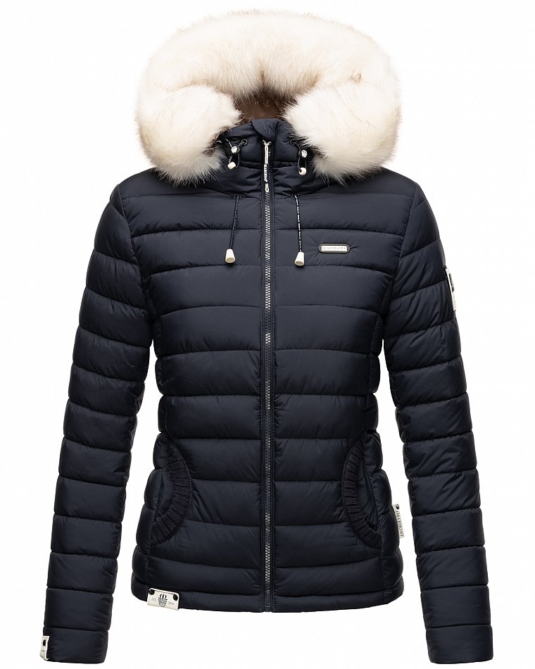 Marikoo Nasriin Damen Übergangsjacke Steppjacke mit Kunstfell Navy Gr. 38 - M