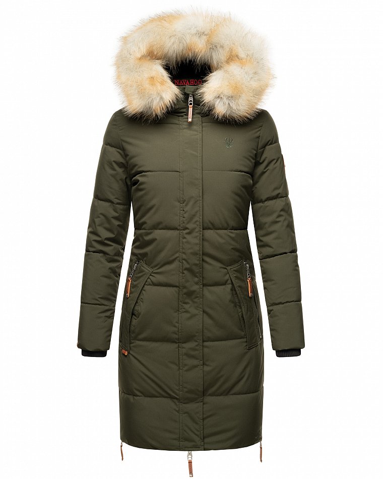 Navahoo Halina Damen Winter Steppmantel Parka mit Kunstfell Olive Gr. 42 - XL