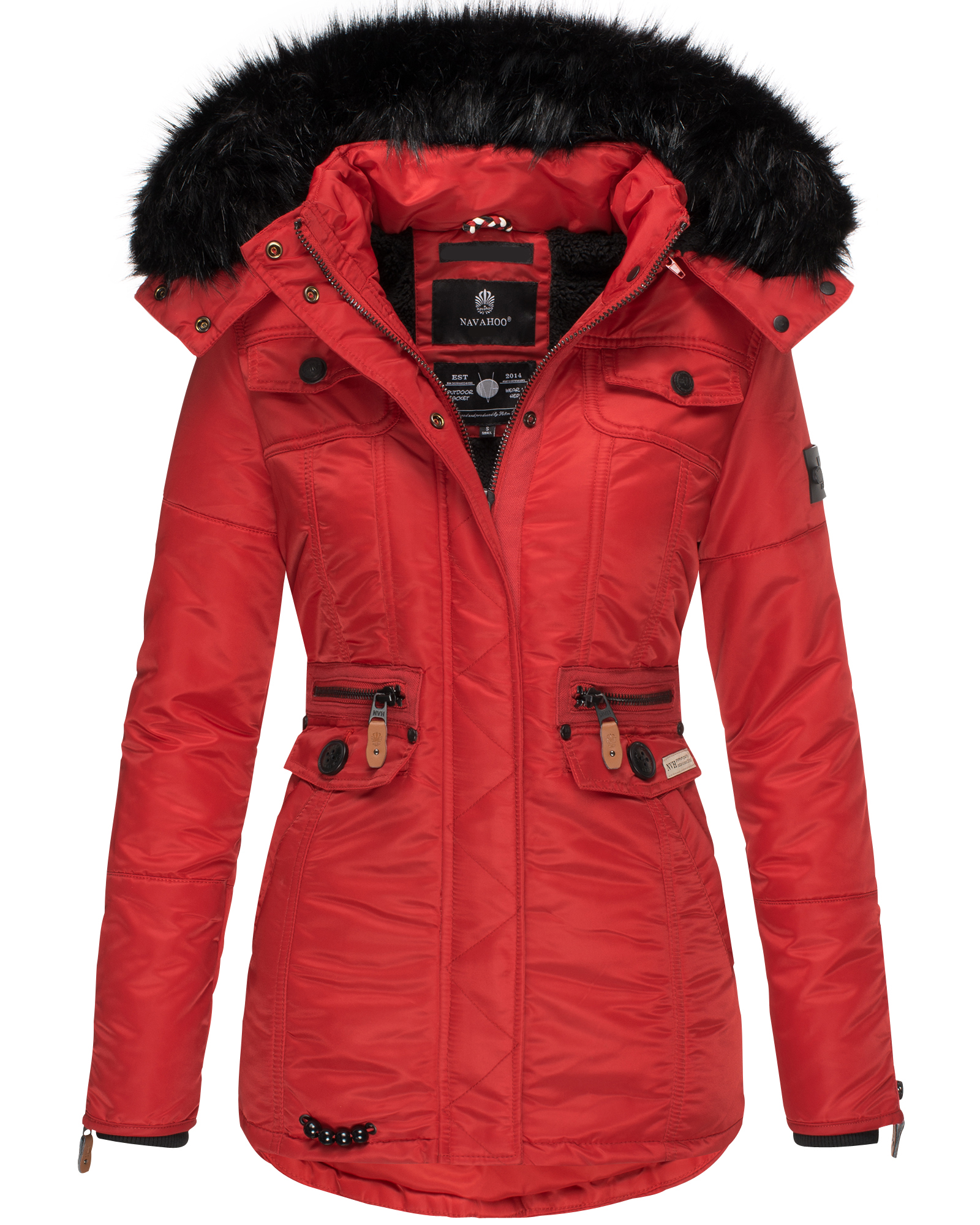 Navahoo Schätzchen Damen Winter Jacke Steppmantel mit Teddyfell Rot Gr. 34 - XS