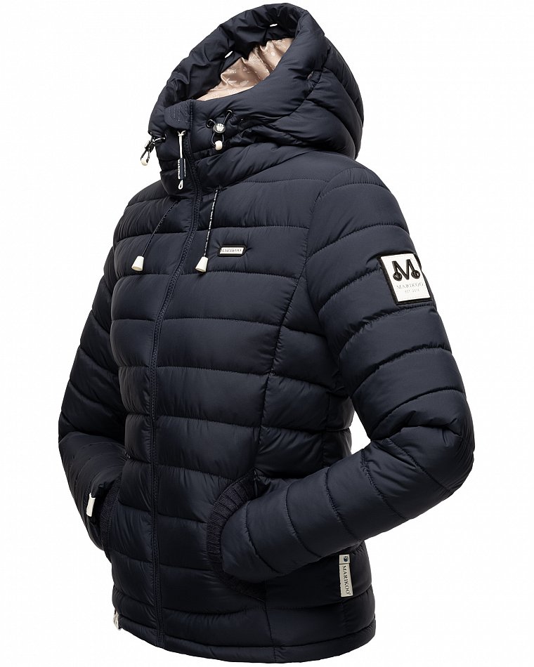 Marikoo Nasriin Damen Übergangsjacke Steppjacke mit Kunstfell Navy Gr. 36 - S